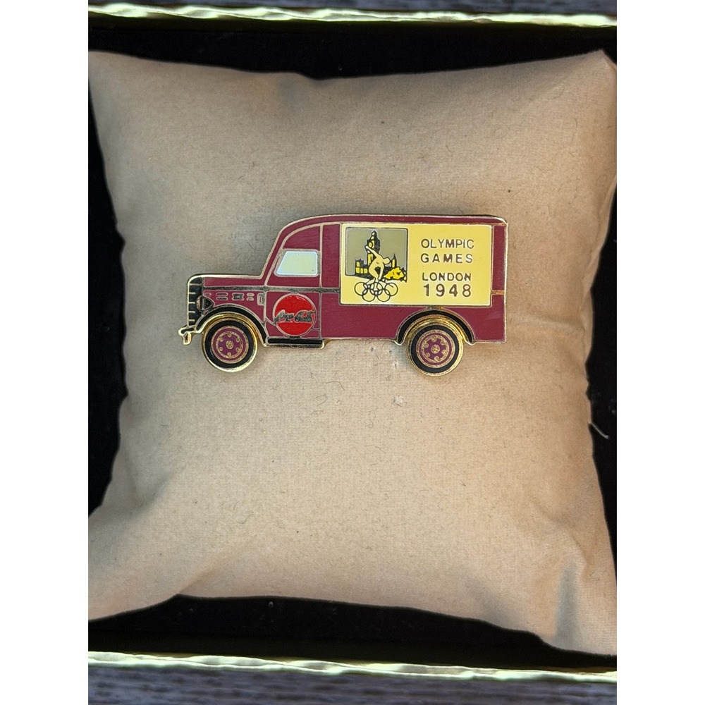 Coca-Cola Olympic Games London 1948 Delivery Truck Enamel Lapel Pin Maroon